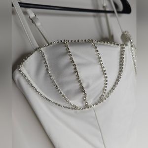 Bershka fitted strappy mini dress with gathering and rhinestones size xs